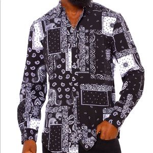 New!!! Mens stylish patchwork long sleeve woven shirt; sz M